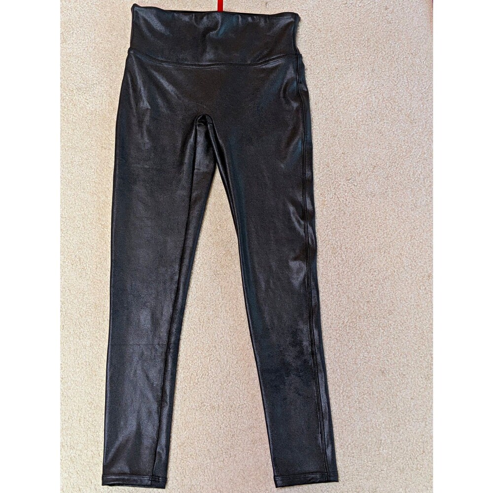 SPANX Black Faux Leather Look Ankle Leggings Women’s Regular Size M Nylon